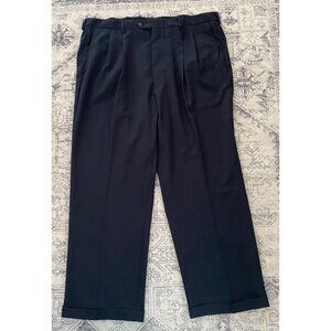 Vtg Haggar Mens Black Pleated Dress Pants 42x30 Stretch Wide Waistband Cuffed